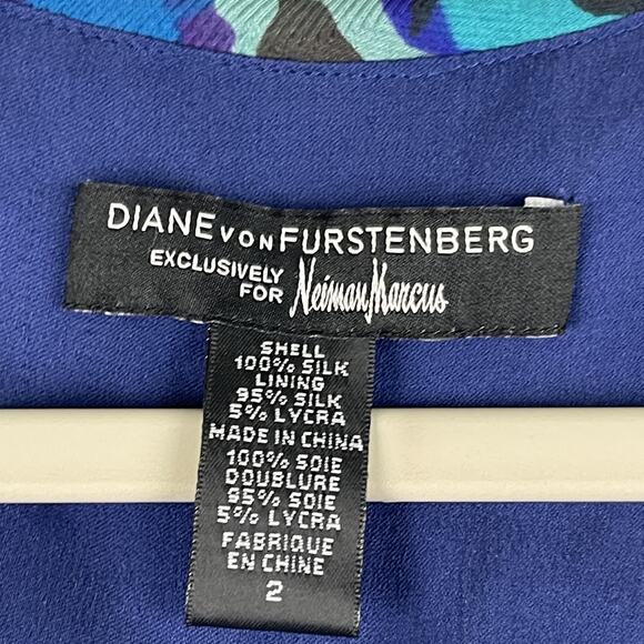 Diane Von Furstenberg Silk Dress Womens 2 Blue Faux Wrap Drapey Neiman DVF Y2K - Picture 7 of 16